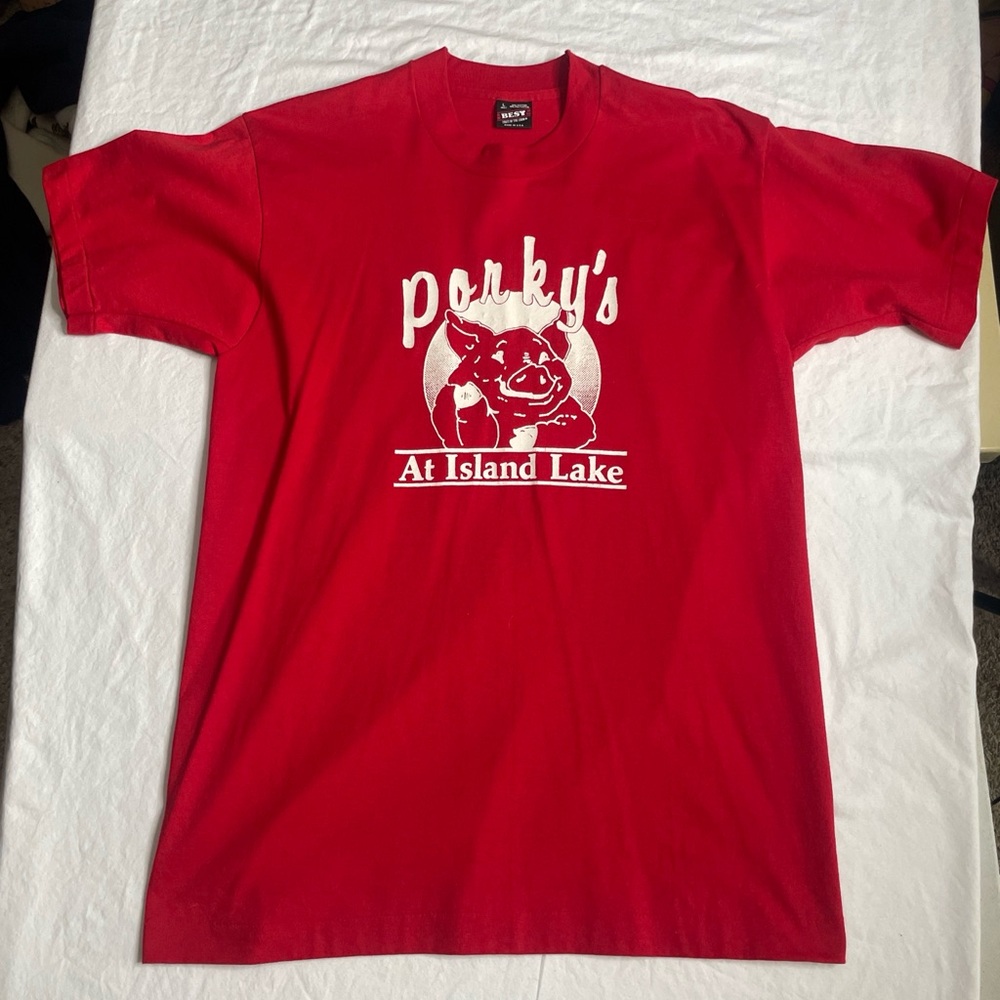 Vtg Porky’s At Island Lake‎ Single Stitch T Shirt Red L Best
